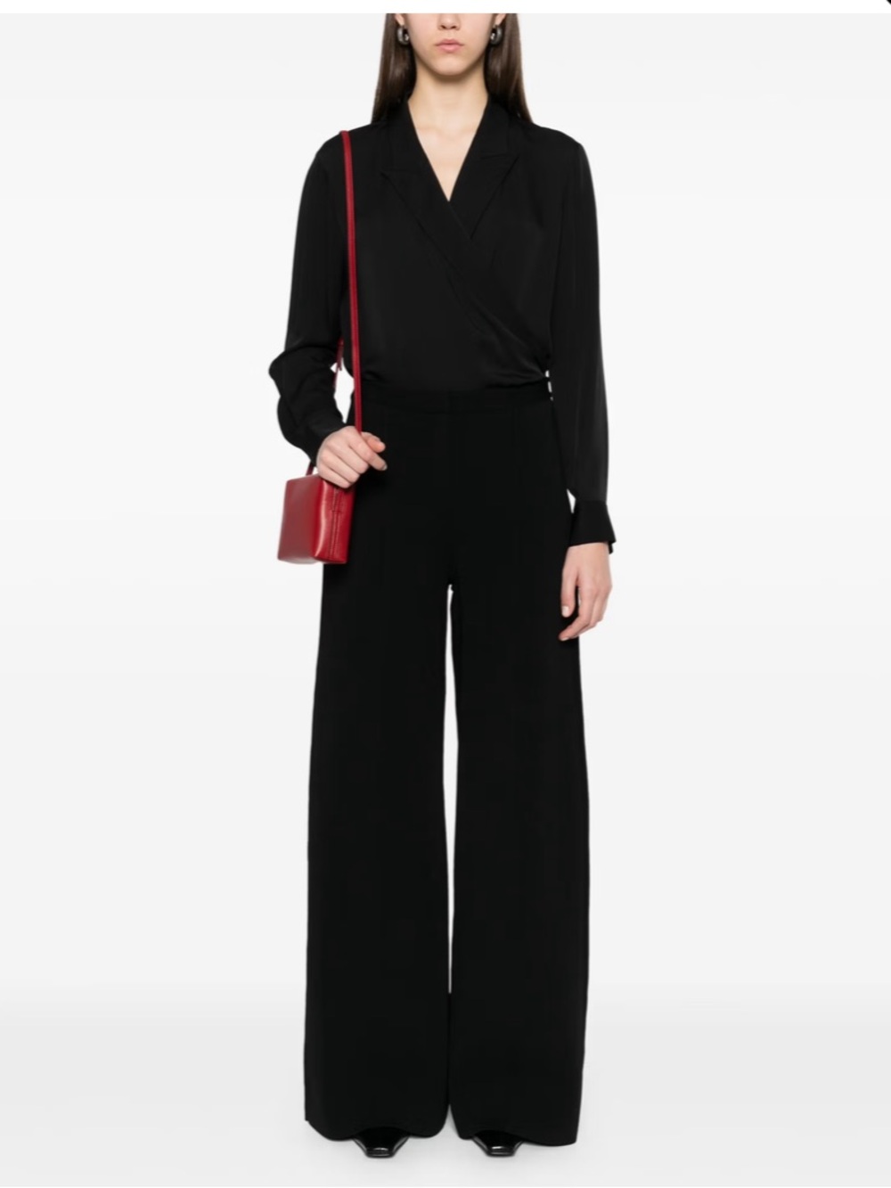 Theory Satin Black Top and Wide-Leg Pant Set